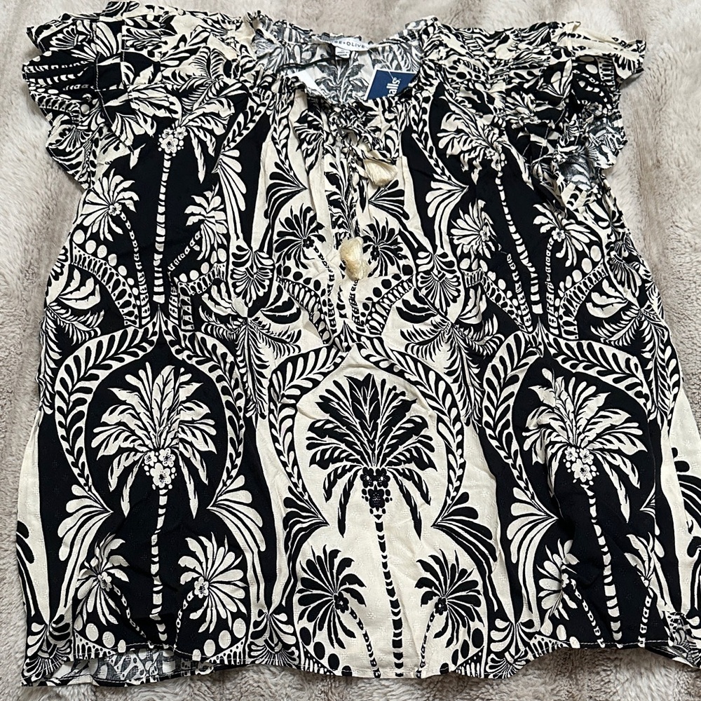 Rose & Olive Black and Cream Tropical Blouse